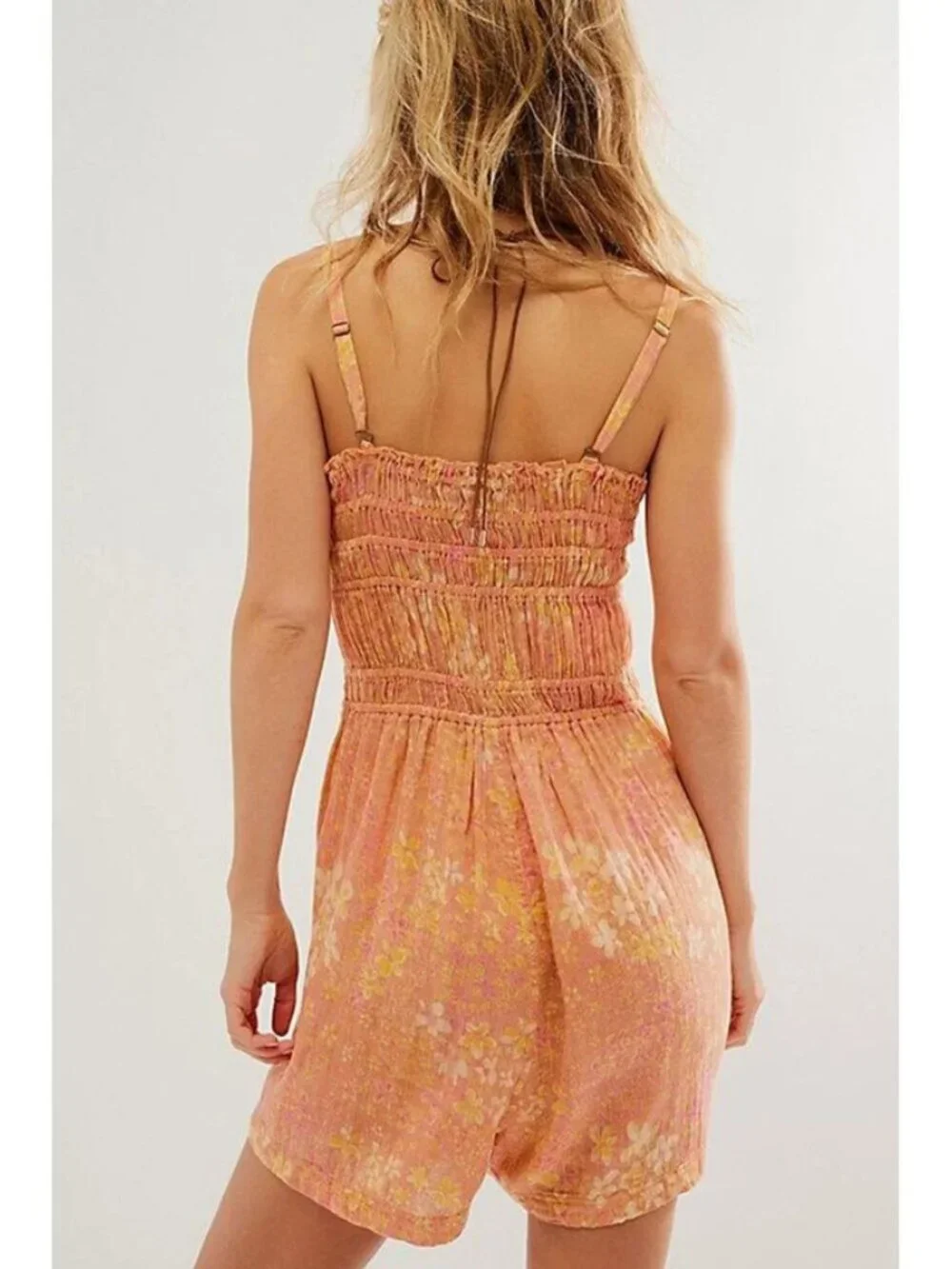 Free People FP One Sammi Romper Smocked Printed Button Straps M